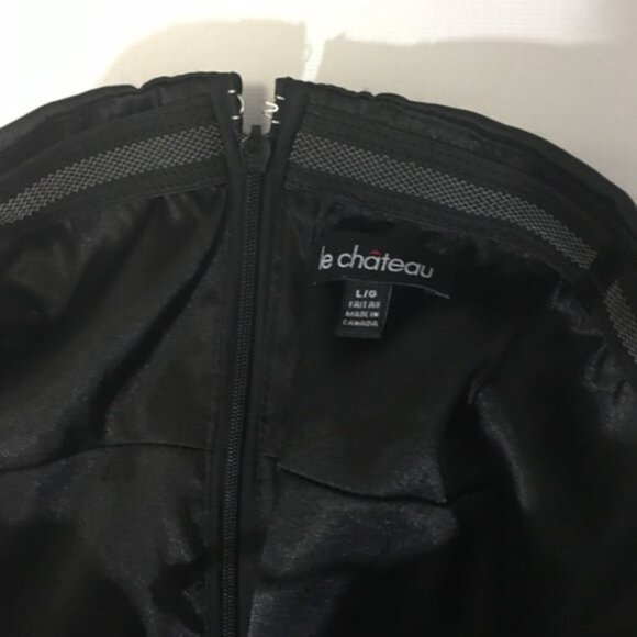 Le Château satin strapless ruched cocktail dress L - Picture 7 of 7